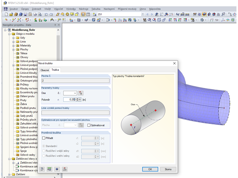 Modelování plochy typu trubka