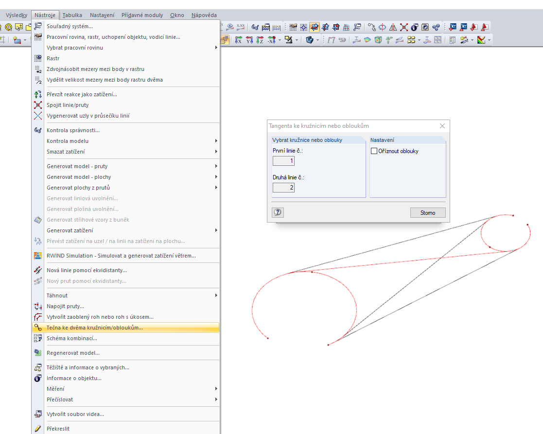 Tečna ke dvěma kružnicím/obloukům