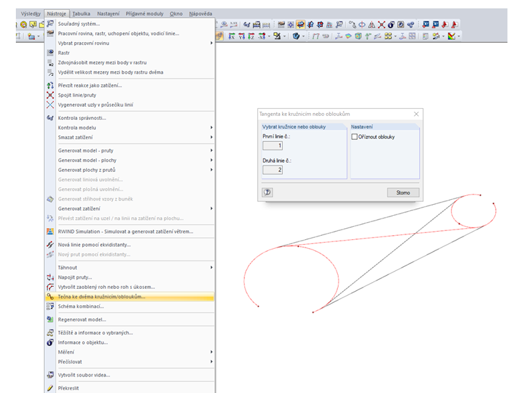 Tečna ke dvěma kružnicím/obloukům