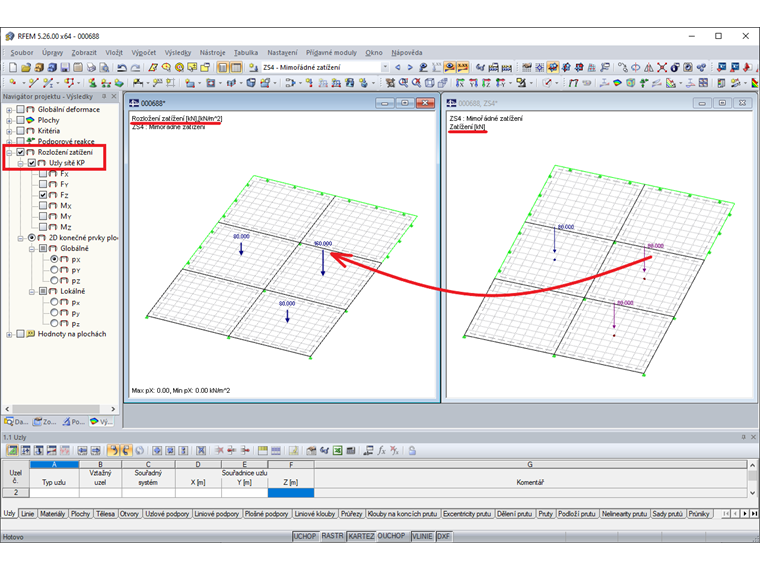 Kontrola zadání zatížení pomocí rozložení zatížení