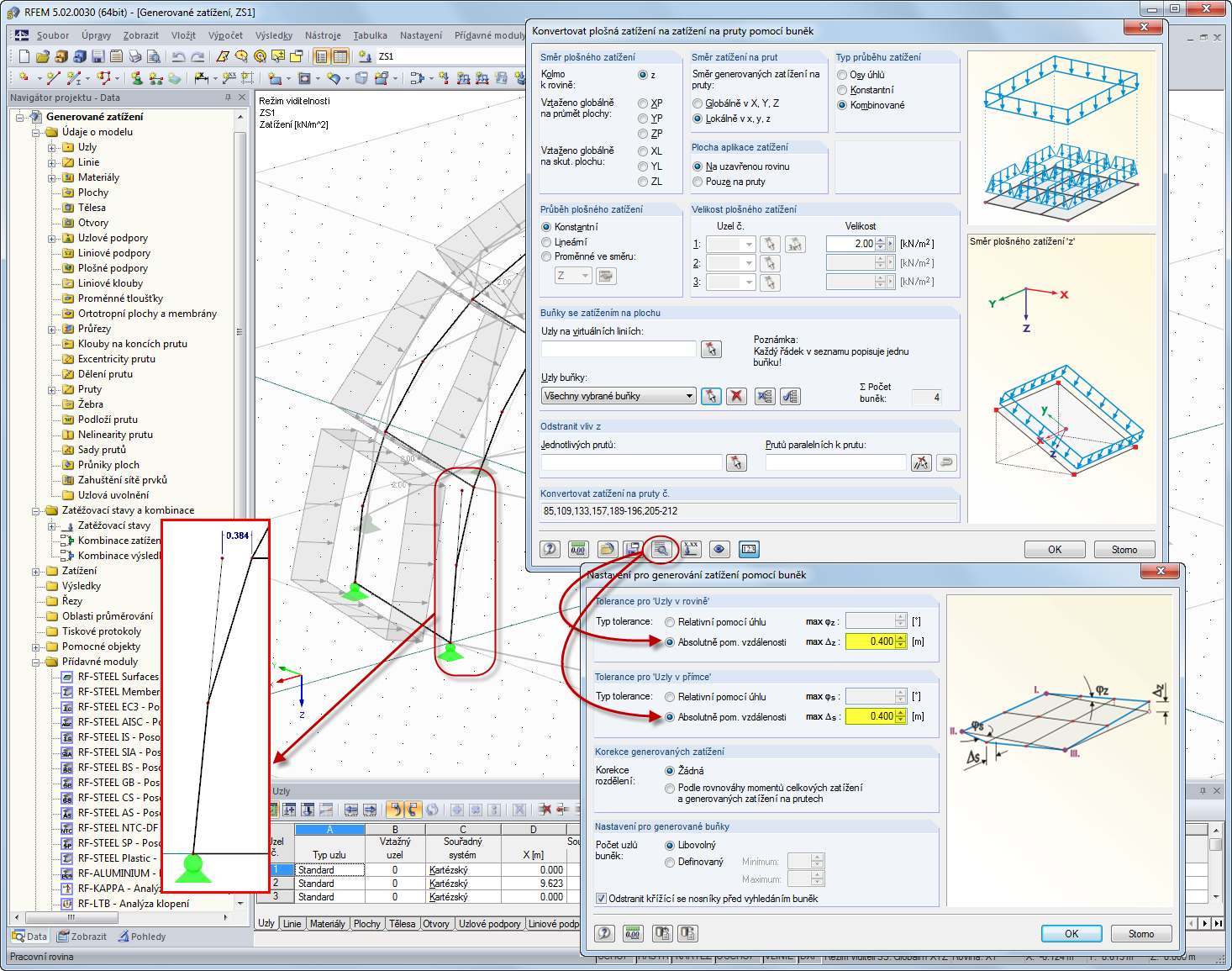 Nastavení pro generování zatížení pomocí buněk