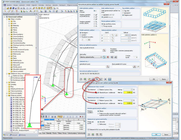 Nastavení pro generování zatížení pomocí buněk