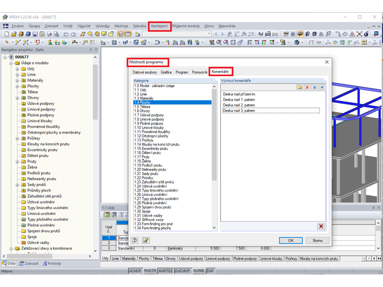 Přednastavení komentářů