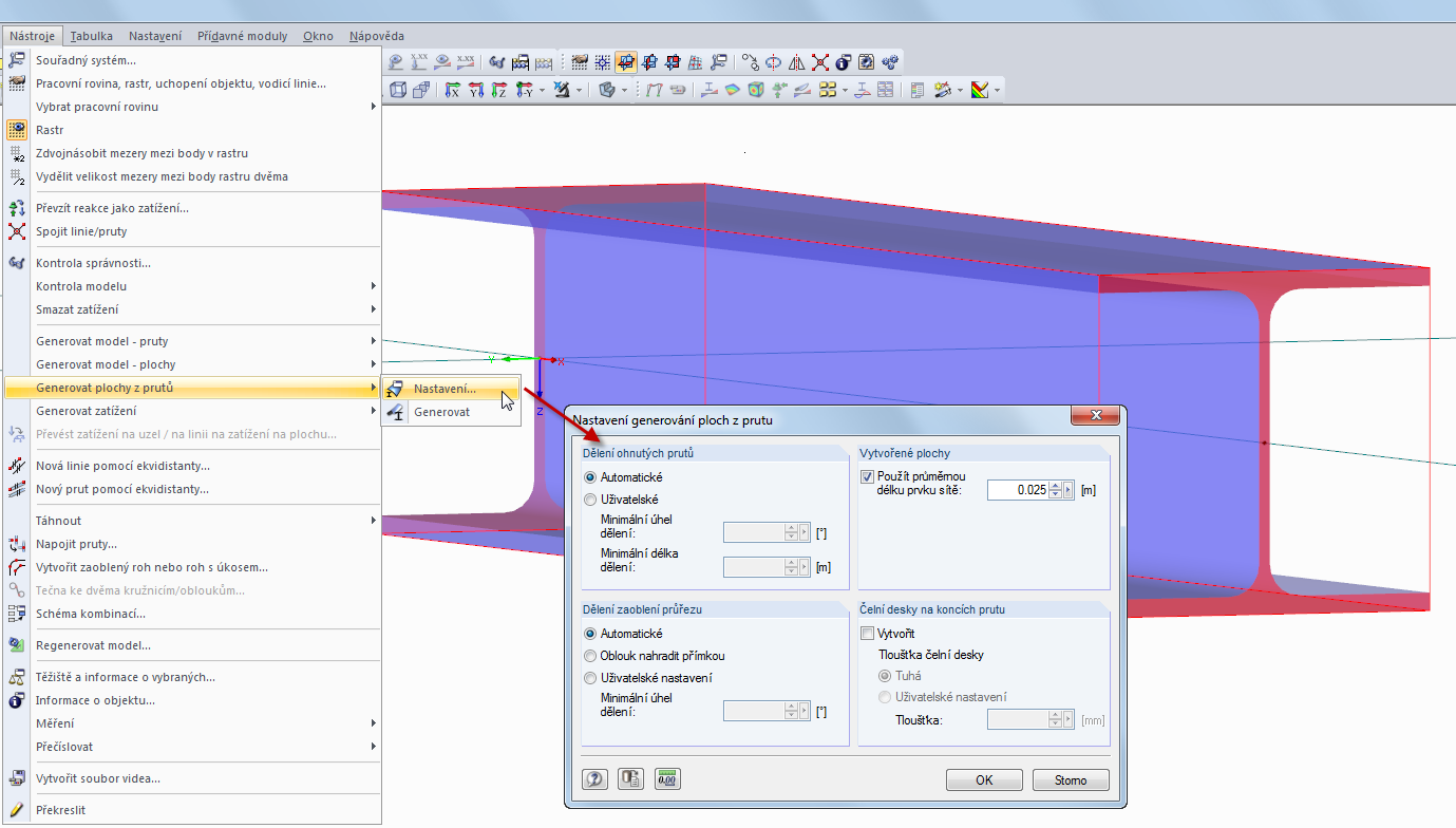 Vygenerovat plochy z prutu