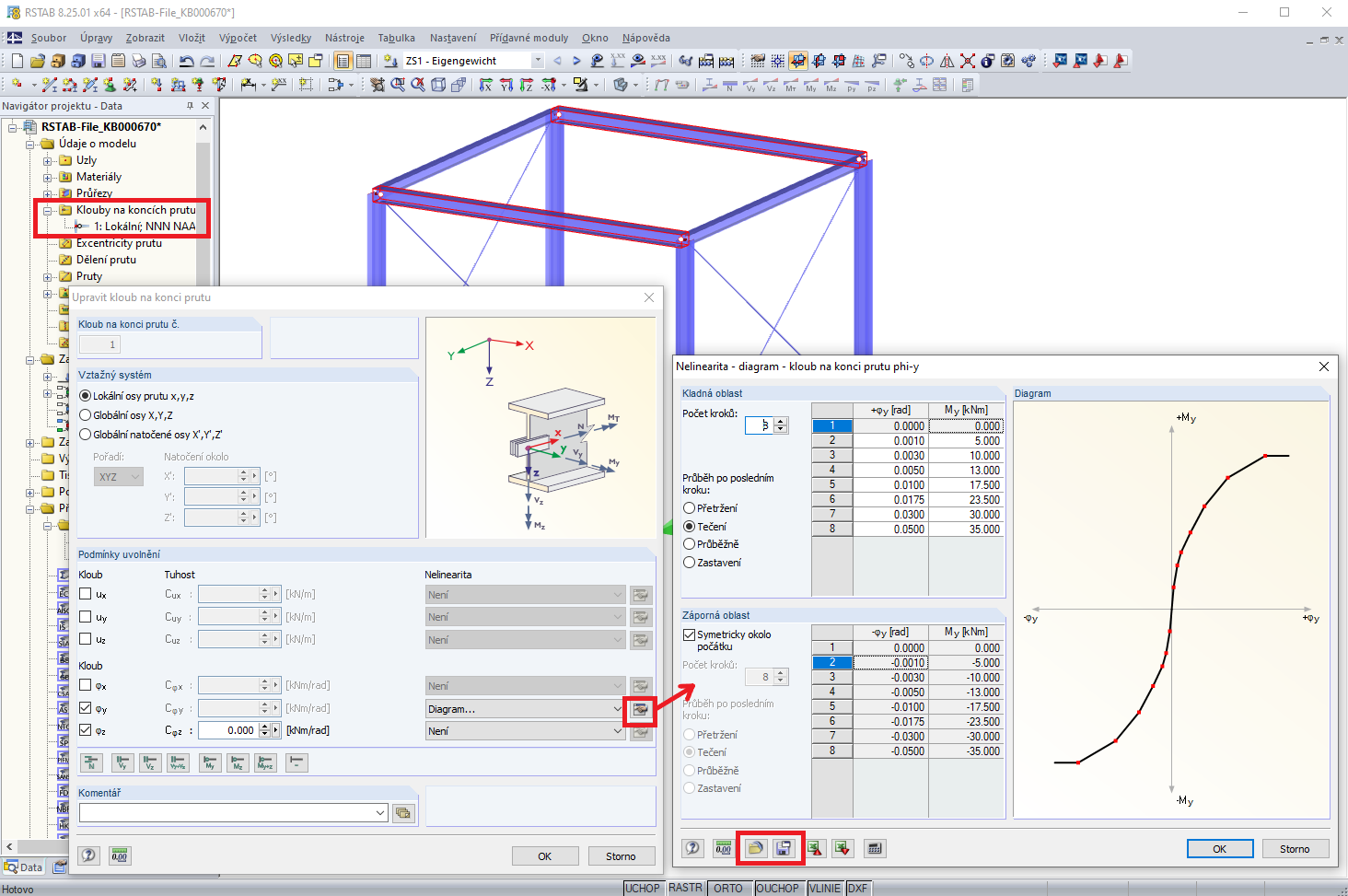 Uložení a import diagramů pro klouby na koncích prutů