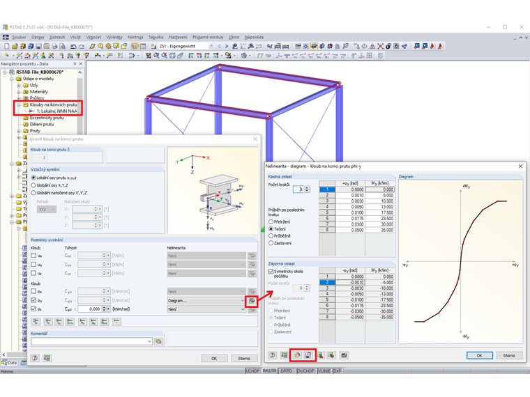 Uložení a import diagramů pro klouby na koncích prutů