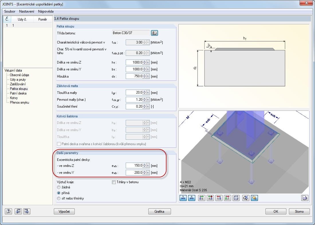 Excentricita patní desky