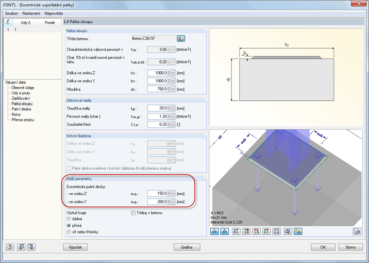 Excentricita patní desky