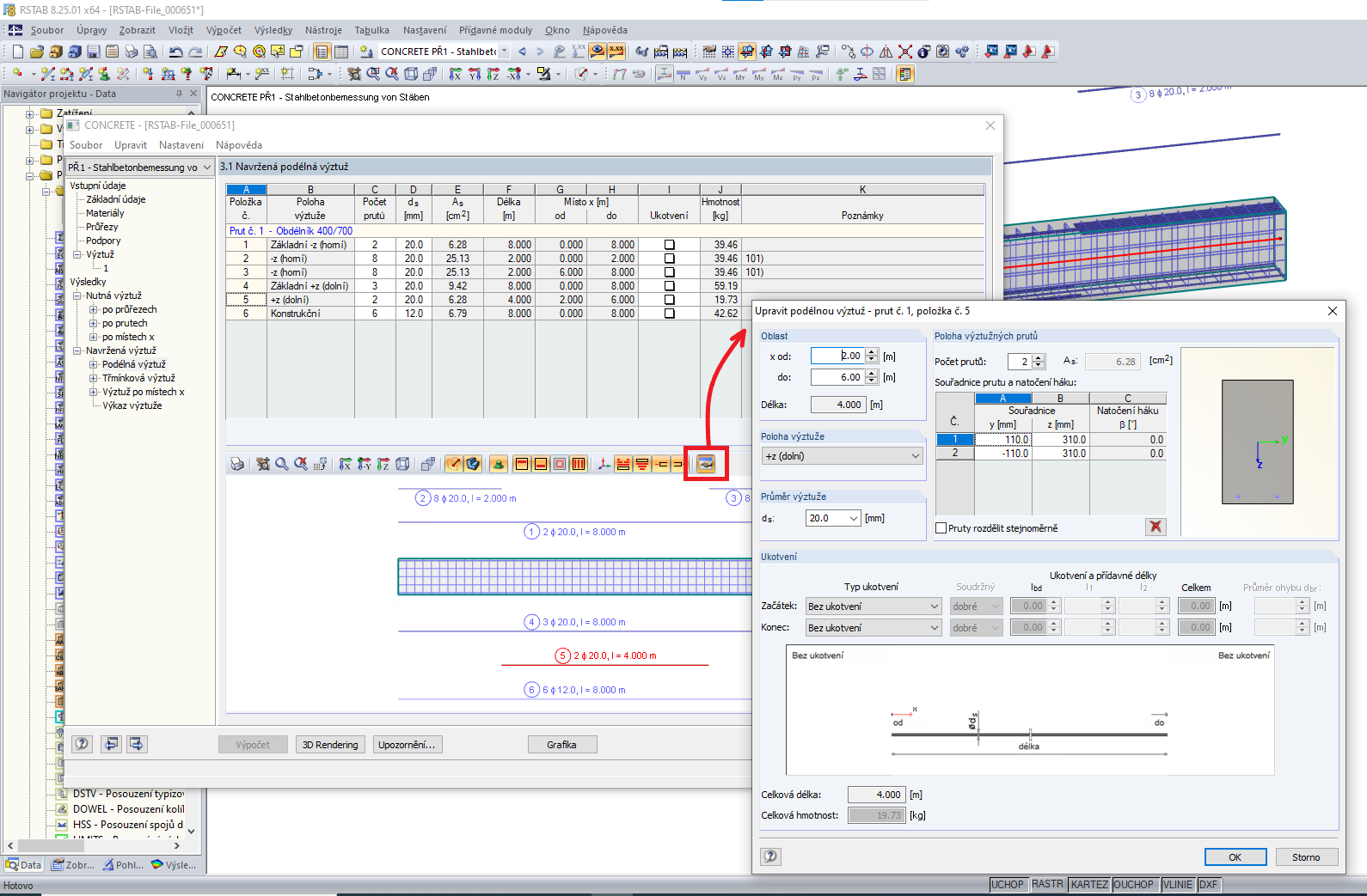 Dodatečné úpravy návrhu výztuže