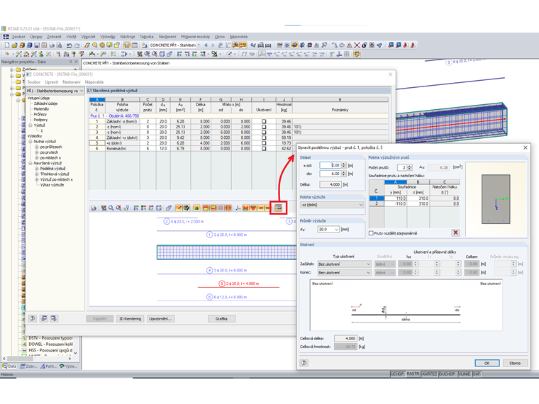 Dodatečné úpravy návrhu výztuže