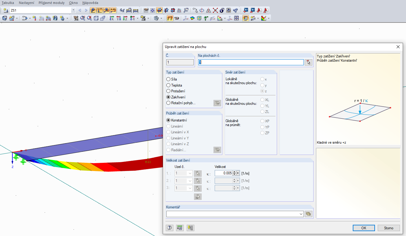 Zohlednění počátečního zakřivení ploch
