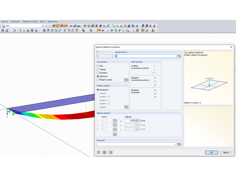 Zohlednění počátečního zakřivení ploch