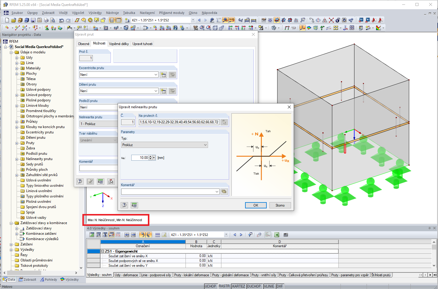 Modelování betonové šachty s kolíky přenášejícími smykové síly