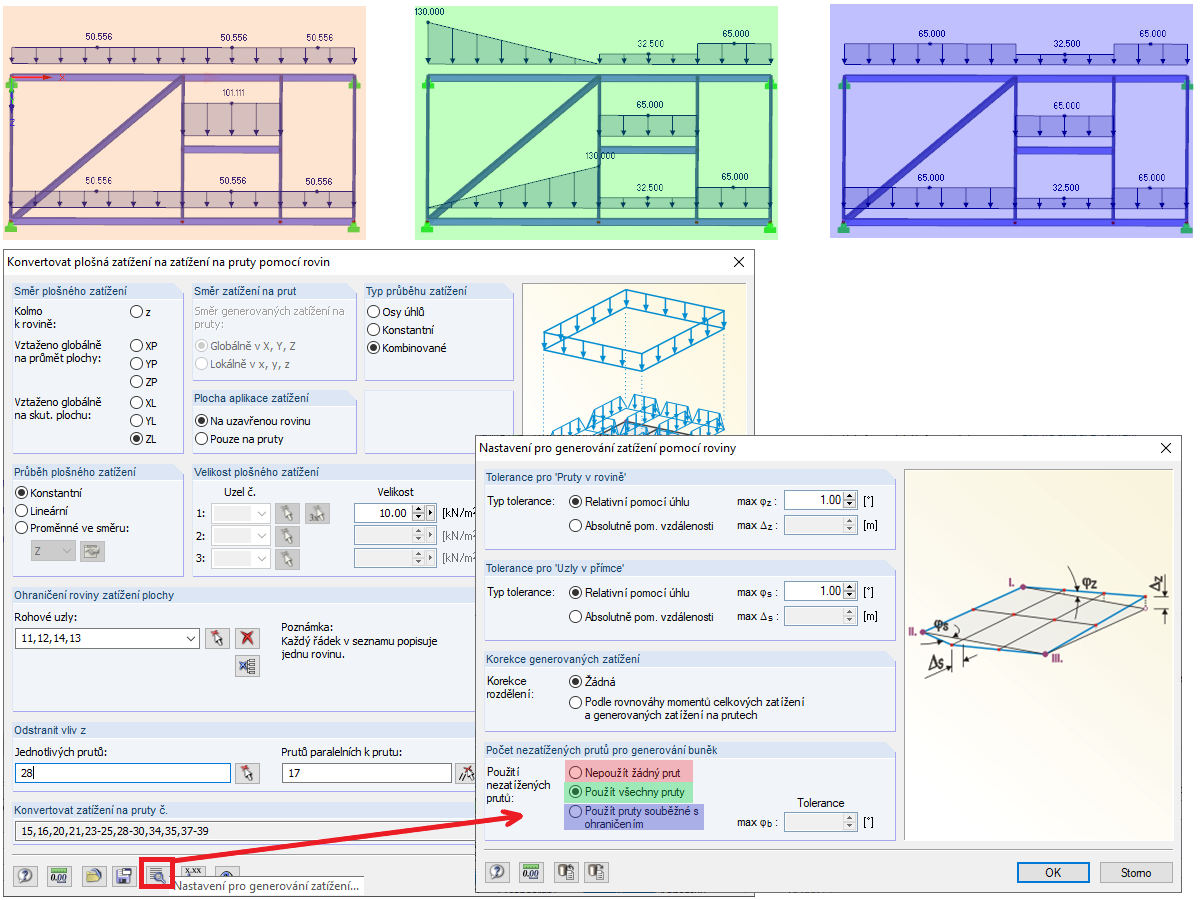 Zacházení s nezatíženými pruty při generování zatížení