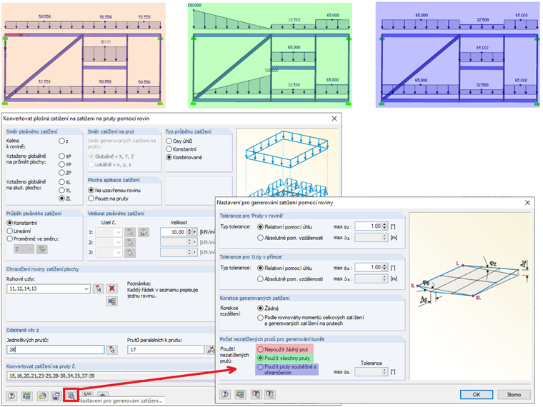 Zacházení s nezatíženými pruty při generování zatížení