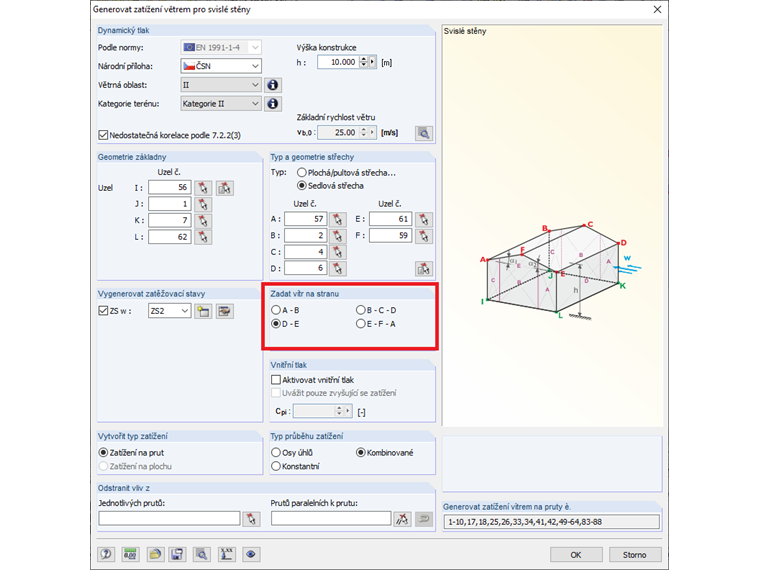 Nastavení směru větru v generátoru zatížení větrem