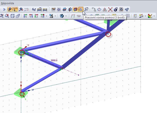 Vytvoření pracovní roviny pomocí tří bodů