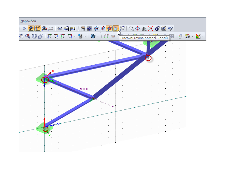 Vytvoření pracovní roviny pomocí tří bodů