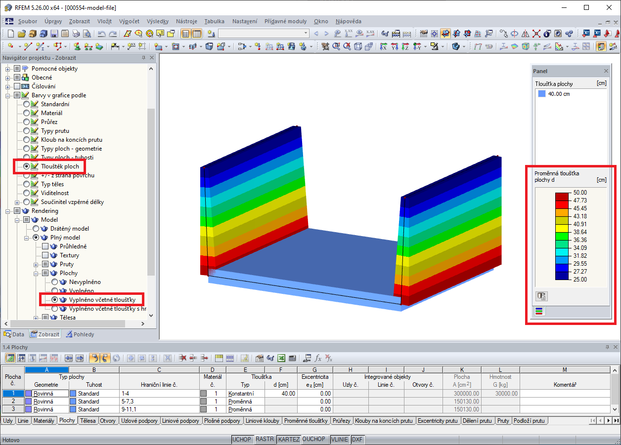 Panel pro proměnnou tloušťku ploch