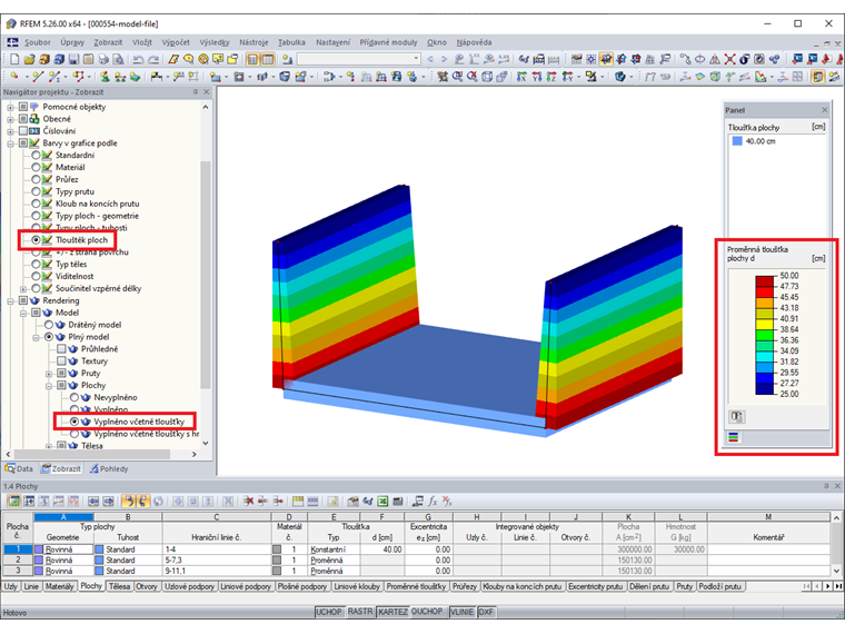 Panel pro proměnnou tloušťku ploch