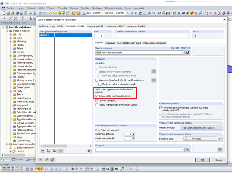 Snížení počtu zatěžovacích stavů