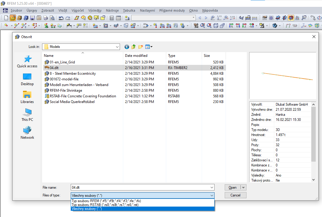 Otevření modelů z RX-TIMBER v programech RFEM 5 a RSTAB 8