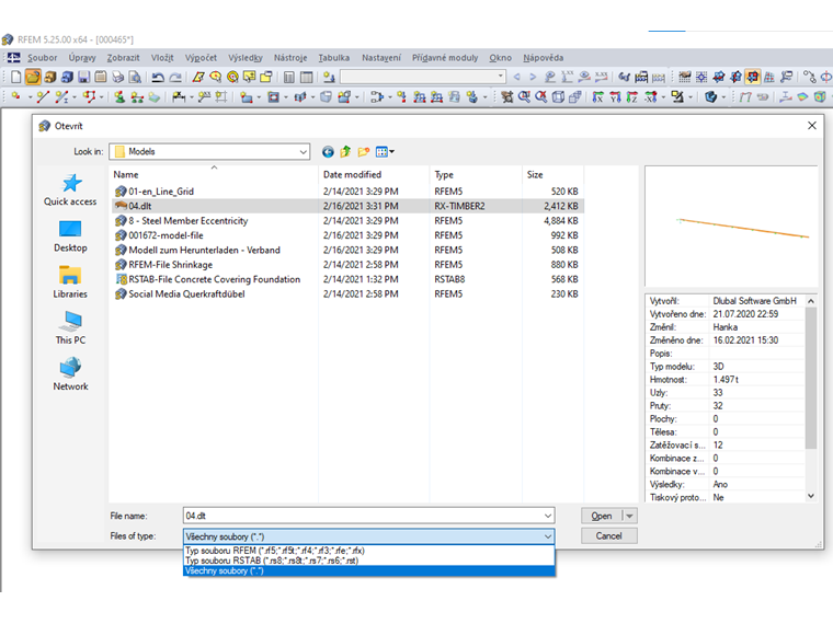 Otevření modelů z RX-TIMBER v programech RFEM 5 a RSTAB 8