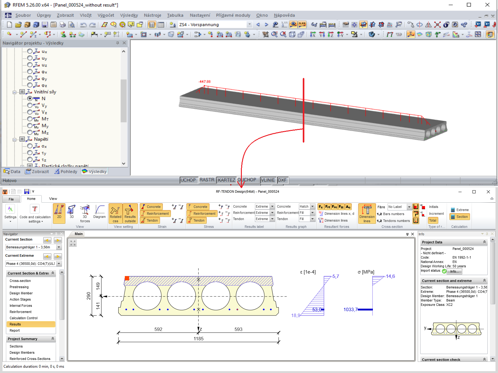 Výpočet předpjatých dutinových panelů