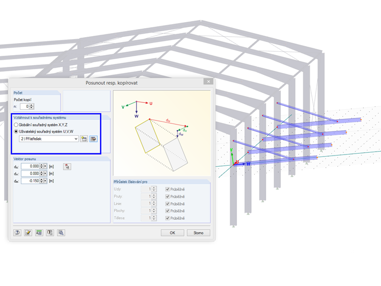 Posun a kopírování v uživatelsky definovaném souřadném systému