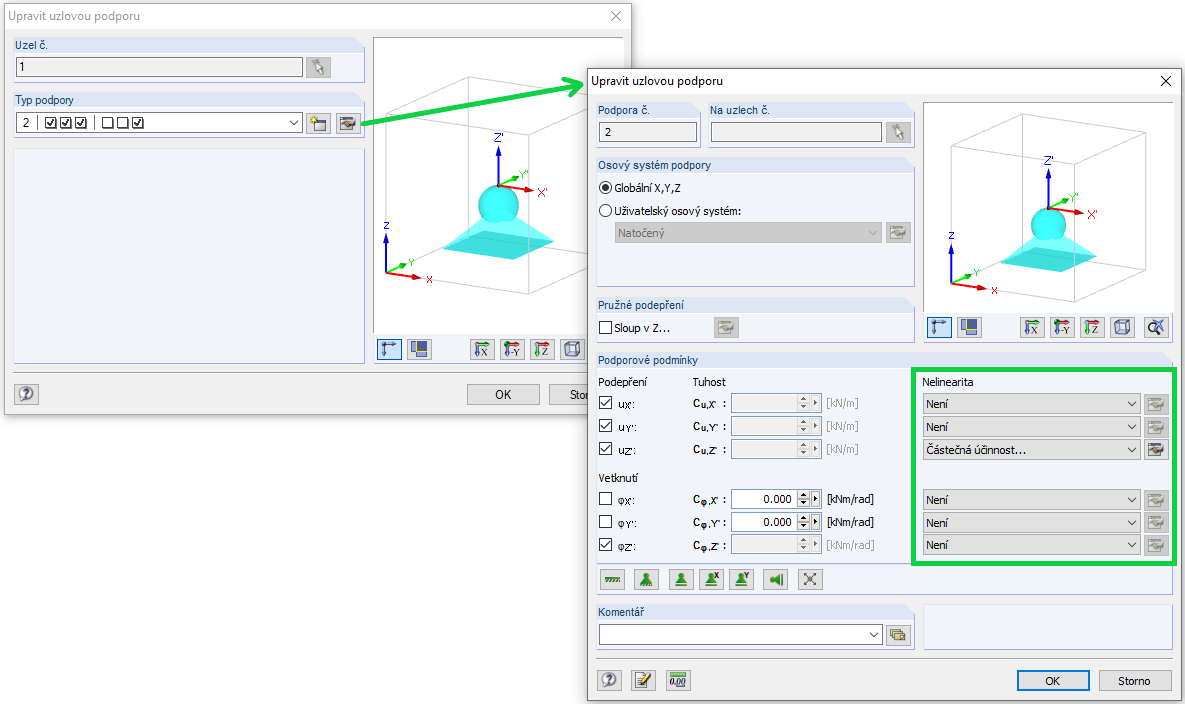 Rozšířené možnosti pro definování podpor
