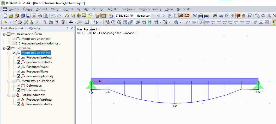 Grafické zobrazení výsledků modulu RF -STEEL EC3 - posouzení mezního stavu únosnosti