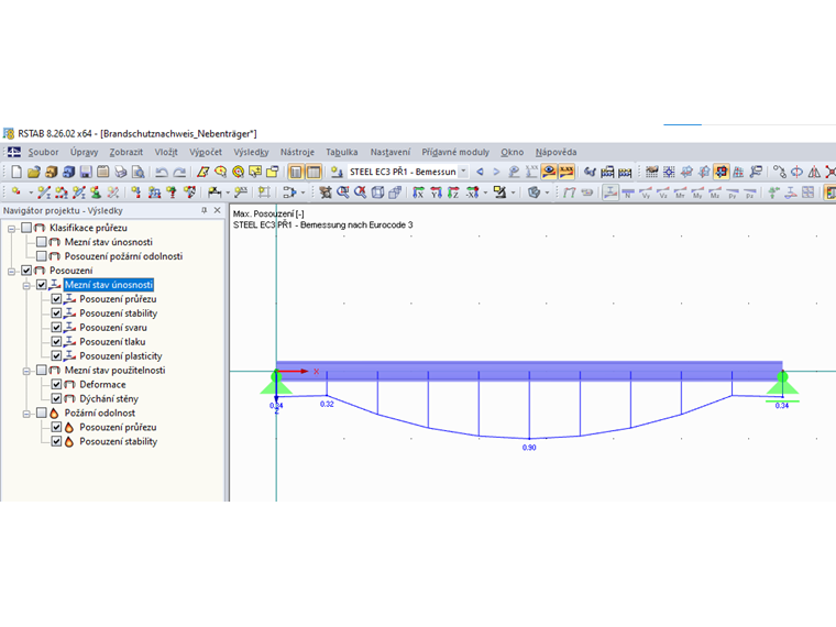 Grafické zobrazení výsledků modulu RF -STEEL EC3 - posouzení mezního stavu únosnosti