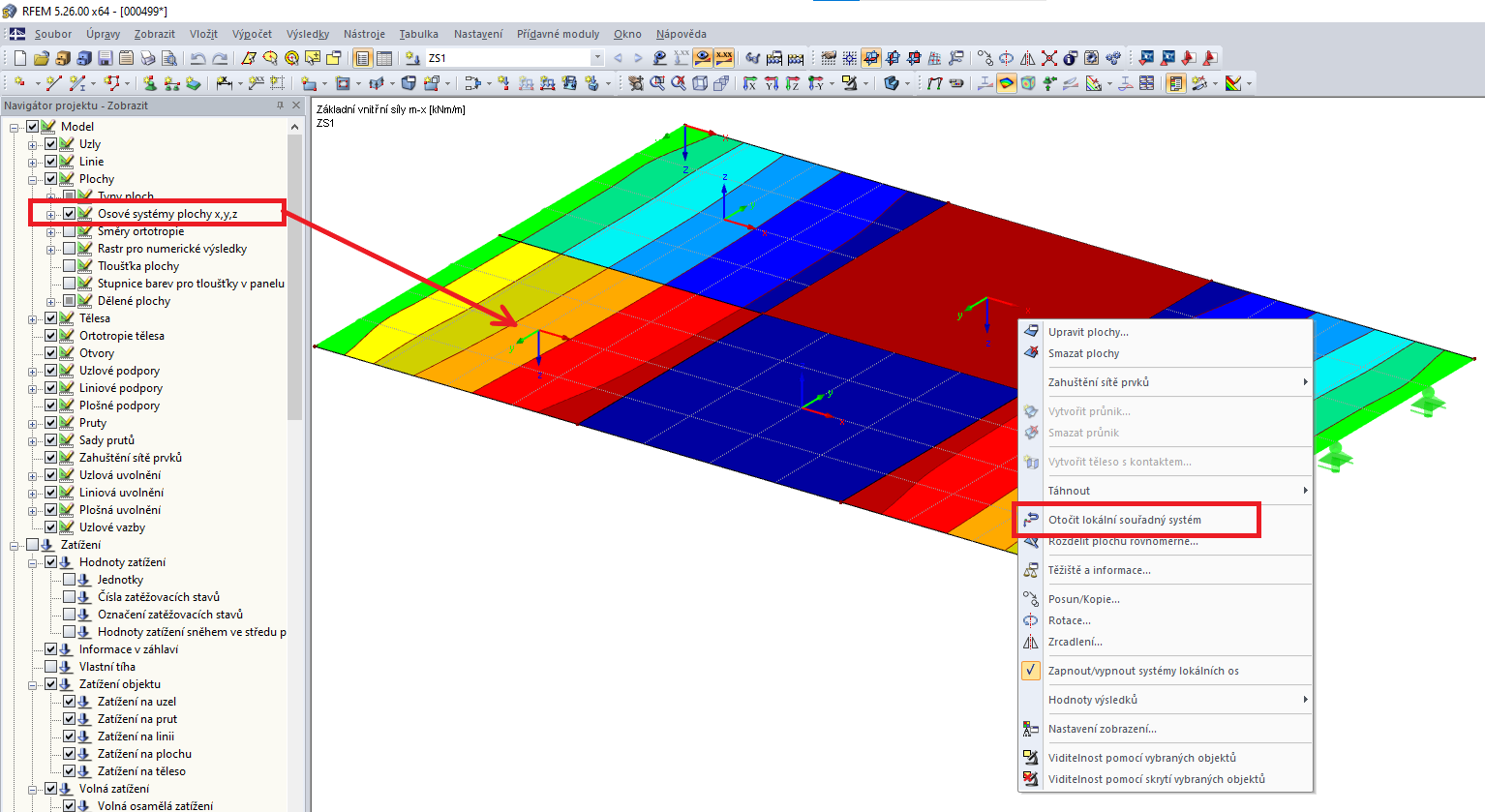 Natočení osového souřadného systému plochy