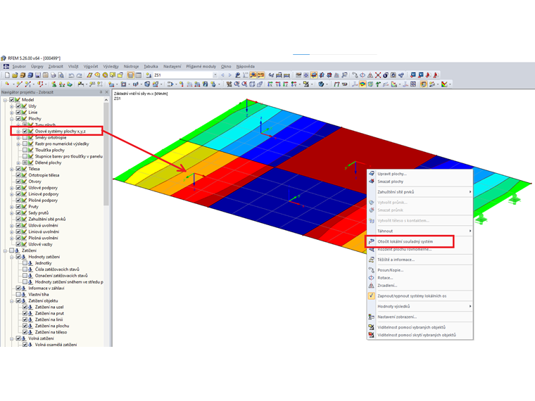 Natočení osového souřadného systému plochy