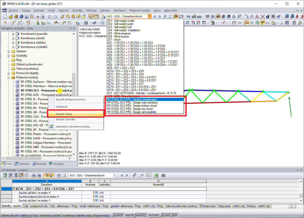 Rychlé smazání případů a výsledků v modulu