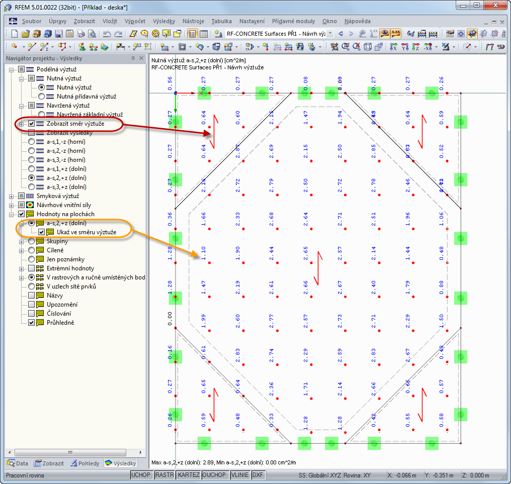 Zobrazení směru výztuže