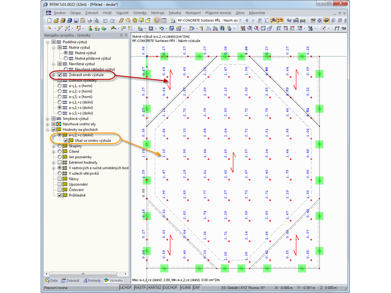 Zobrazení směru výztuže