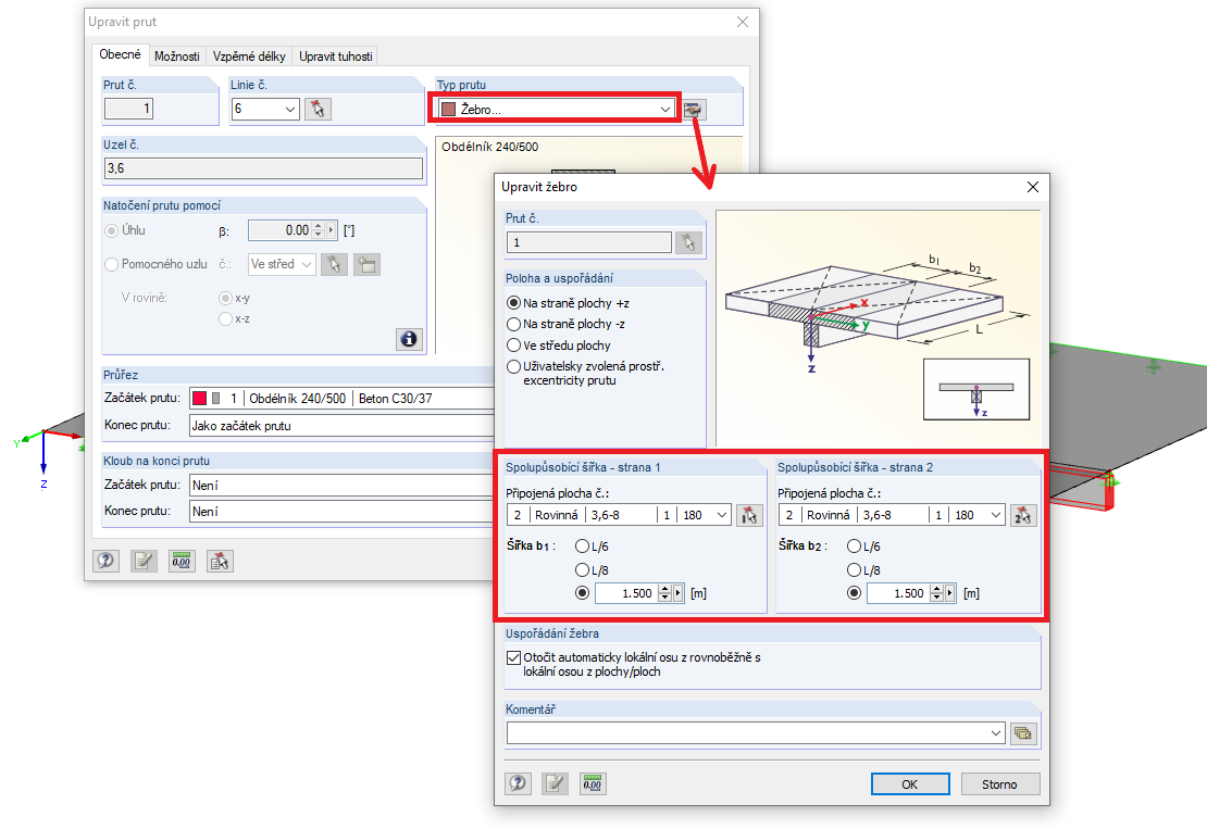 Vysvětlení definice spolupůsobící šířky u deskového nosníku
