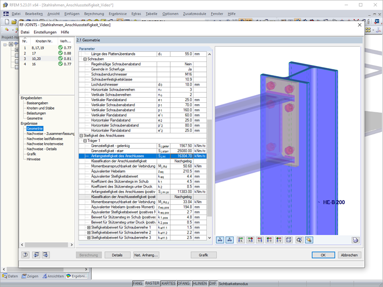 Berechung der elastischen Anfangssteifigkeit S,j,ini für den Anschluss des IPE 300