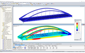 3D model (nahoře) a zobrazení deformace (dole) hervestského mostu č. 423 v programu RSTAB (© grbv)