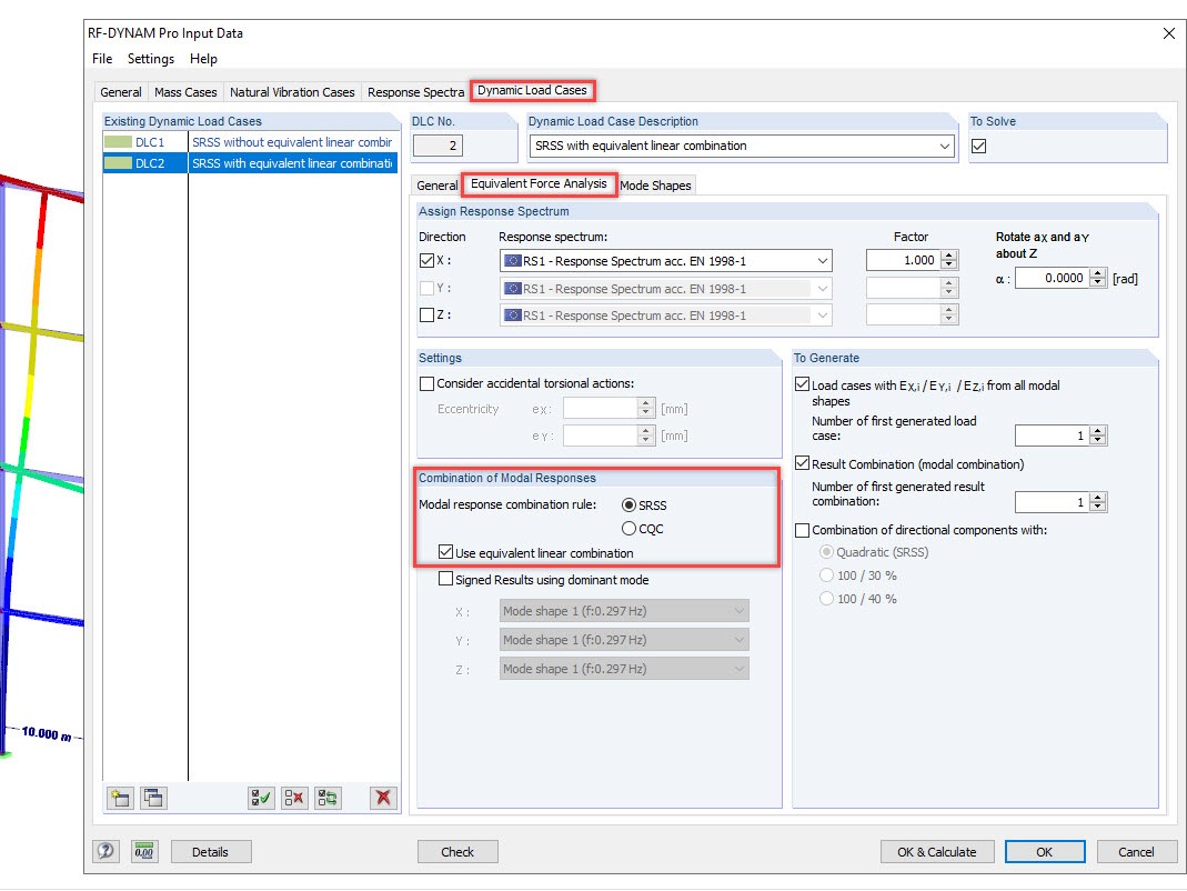Aktivace ekvivalentní lineární kombinace v modulu RF-/DYNAM Pro