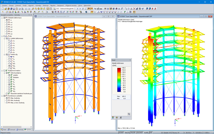 3D model a deformace vyhlídkové věže v programu RSTAB (© WIEHAG GmbH)