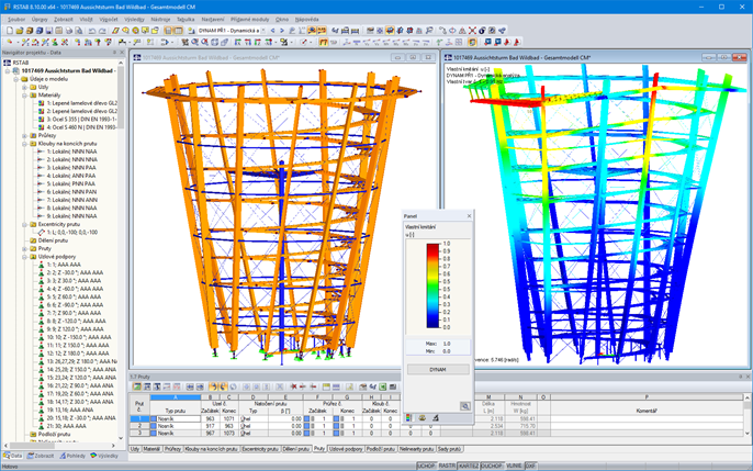 3D model a první vlastní tvar vyhlídkové věže v programu RSTAB (© WIEHAG GmbH)