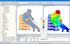 3D-Modell und Verformungsfigur des Edy in RFEM (© sblumer ZT GmbH)