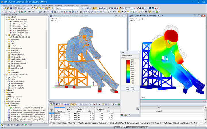 3D-Modell und Verformungsfigur des Edy in RFEM (© sblumer ZT GmbH)