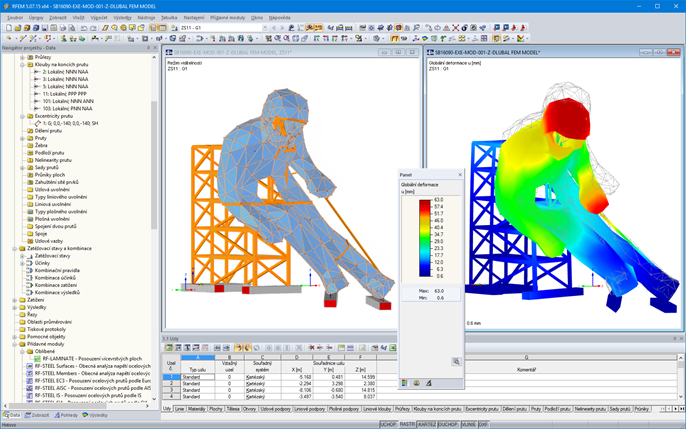3D-Modell und Verformungsfigur des Edy in RFEM (© sblumer ZT GmbH)