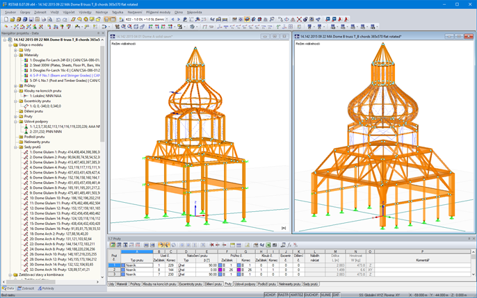 3D modely dvou nejvyšších kupolí v programu RSTAB (© Moses Structural Engineers Inc.)