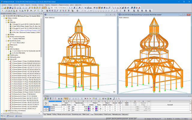 3D modely dvou nejvyšších kupolí v programu RSTAB (© Moses Structural Engineers Inc.)