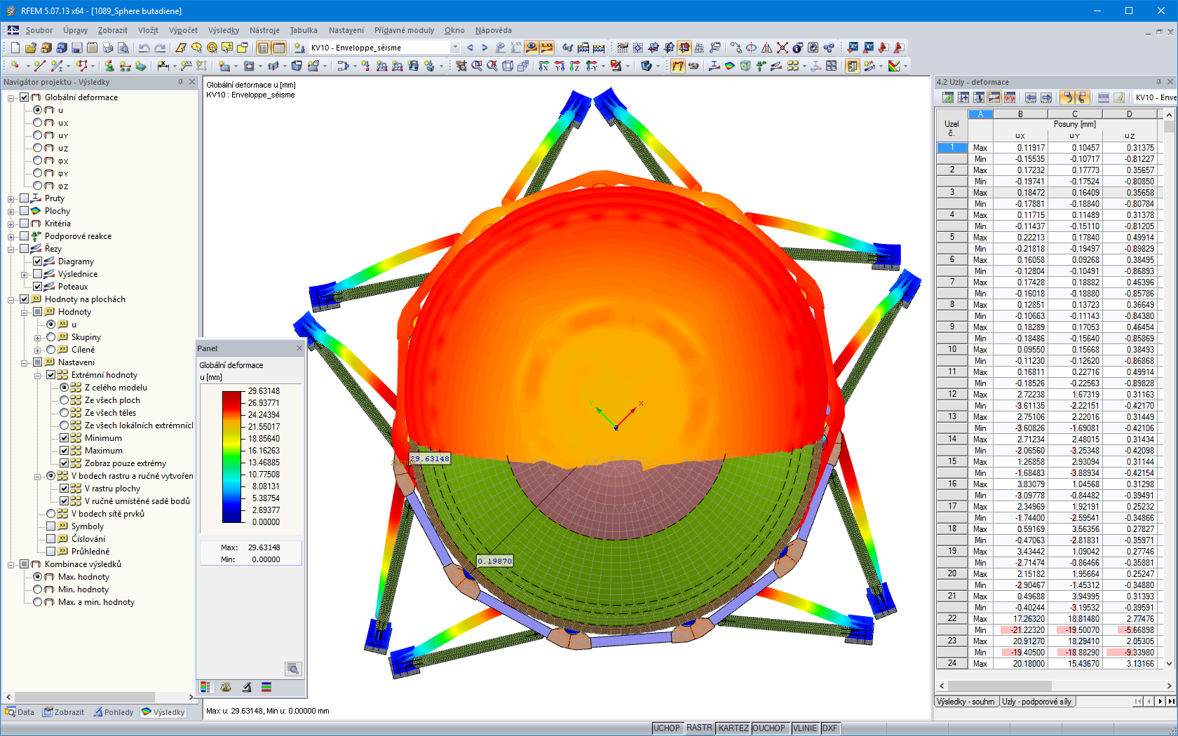 Draufsicht der seismischen Deformation in RFEM