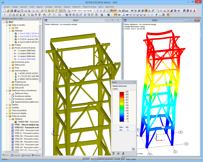 3D-Modell des Kesselgerüstes und Verformungsfigur in RSTAB (© Voss & Kamb und Partner GmbH)